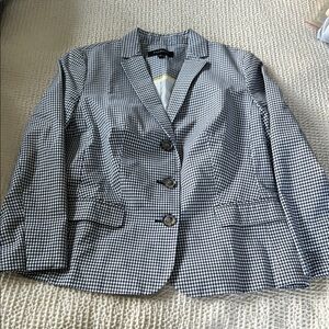 Talbots Navy Blue and White Gingham Blazer